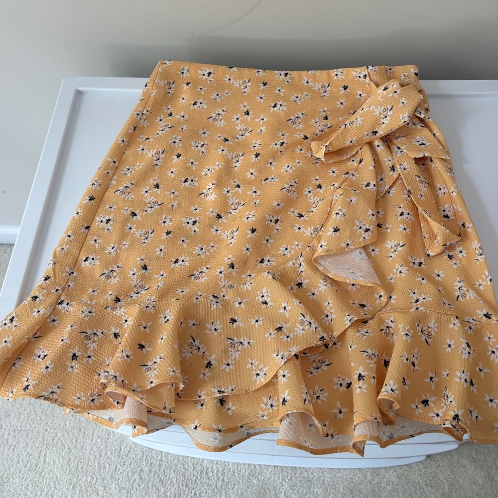 Princess Polly Yellow Floral wrap skirt